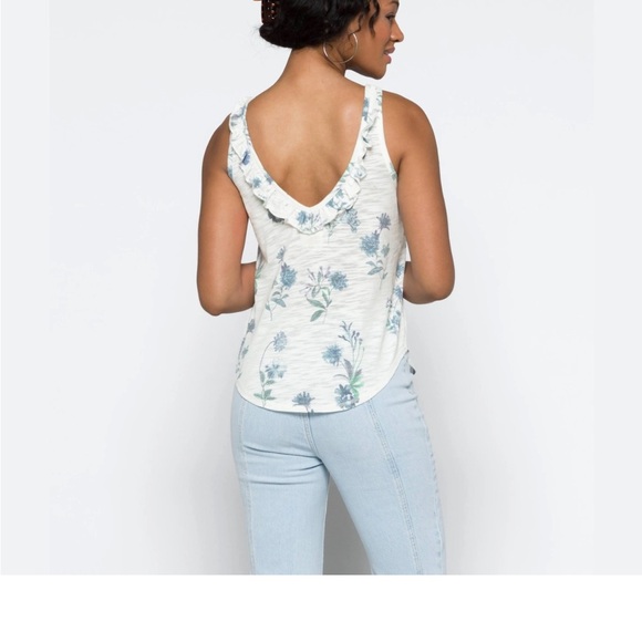 Chaser x Revolve Tank Top Slub Jersey Deep Ruffle V Back cottagecore floral 90s - Picture 3 of 10